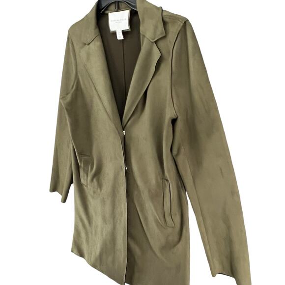 Carolina Belle Long Blazer Womens M Olive Green Snap Jacket Minimalist Corpcore - Picture 2 of 15